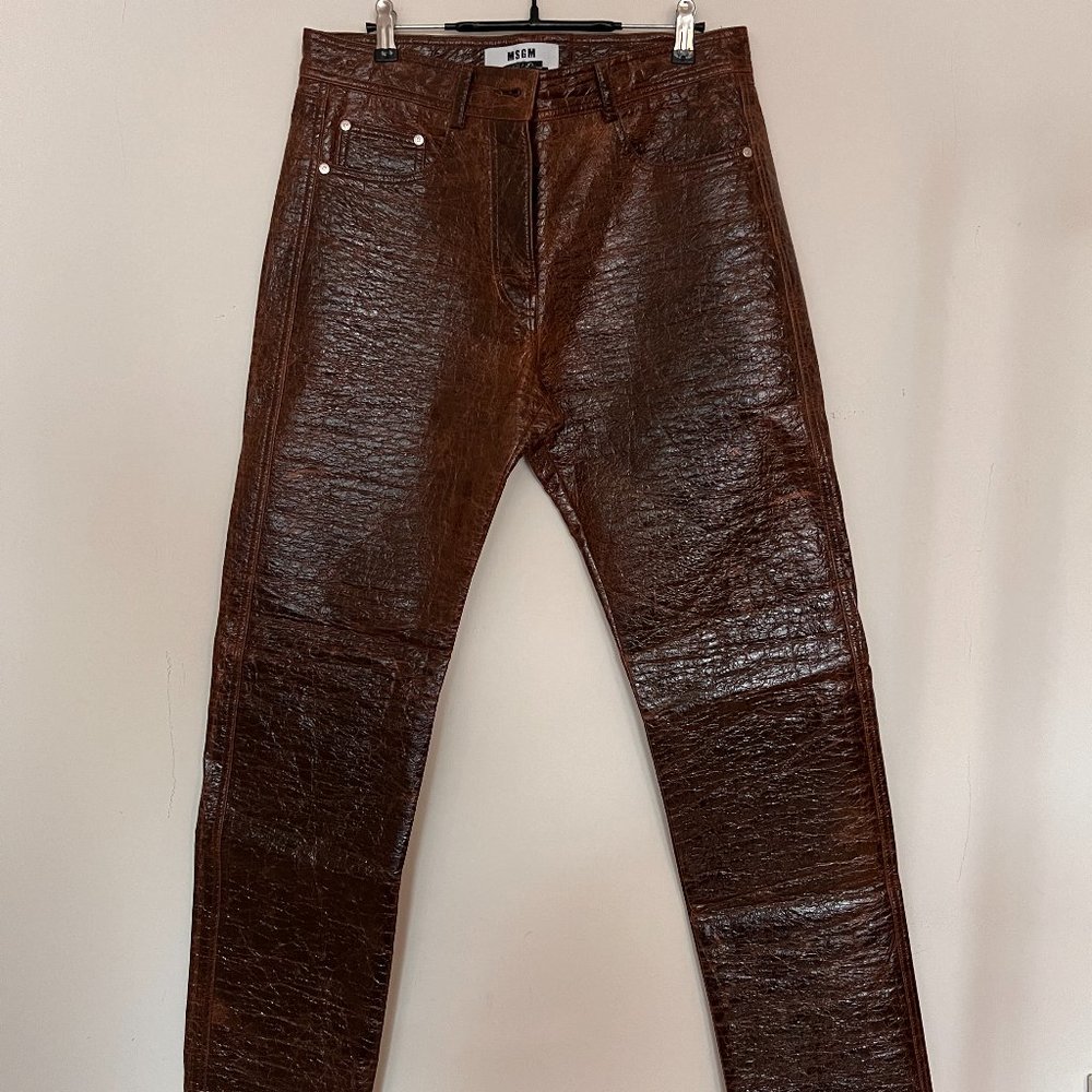 Faux-leather slim-cut trousers